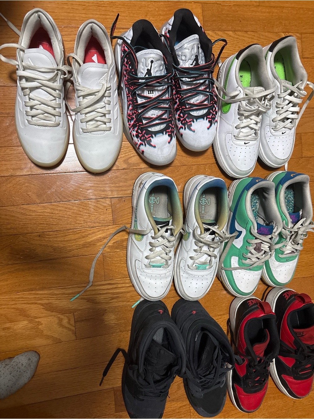 Nike Kids Mixed Color Sneakers Lot - White, Black, Green, Red Accent